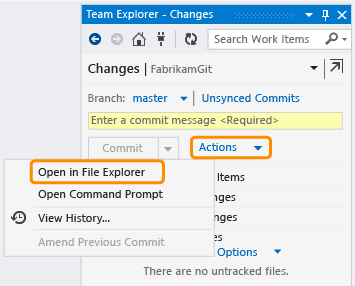 Open in File Explorer from the Changes page