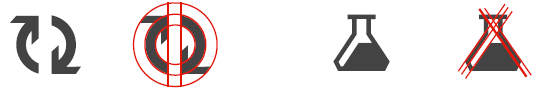 Icons that show proper use of comparable shapes