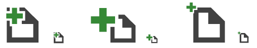 Three icon examples with incorrect glyph placement
