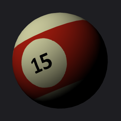 A closeup of the textured and lit billiard ball