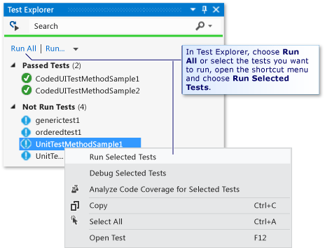 Unit Test Explorer running automated tests