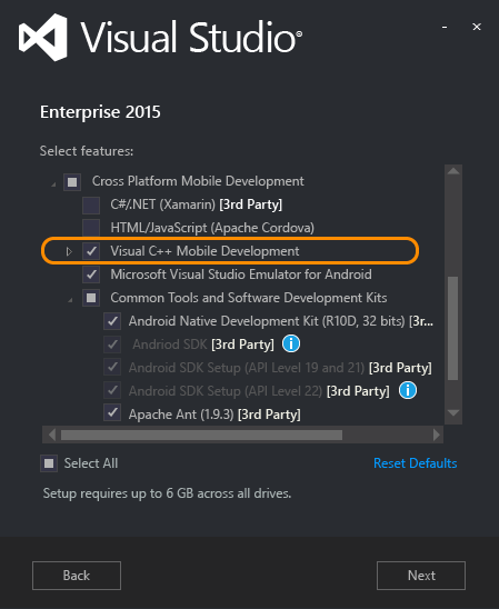 Select Visual C++ Mobile Development