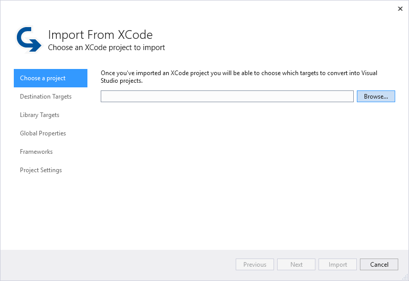 Choose the XCode target project to import