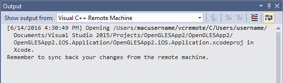 The Output window shows the remote machine actions.