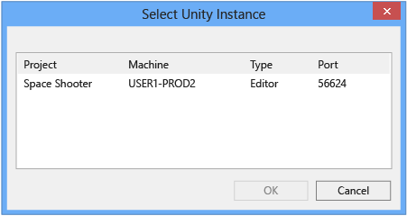 Choose an instance of Unity to connect to.