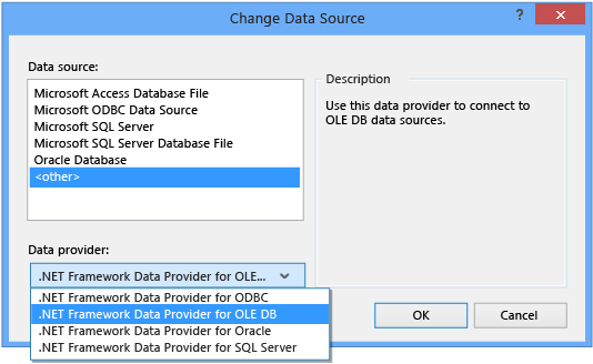 Change Data Provider to OLE DB