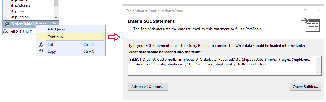 raddata Table Adapter Configuration Wizard