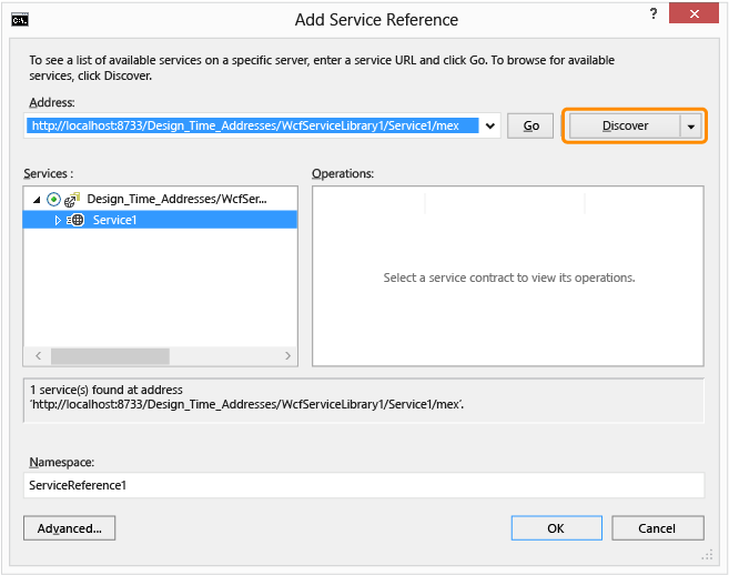The Add Service Reference dialog box