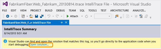 Open solution from IntelliTrace log