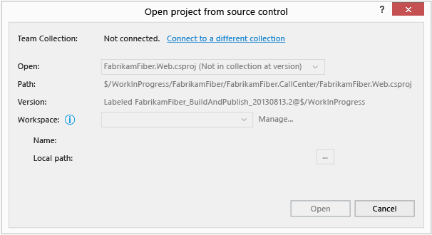 Open from source control - not connected