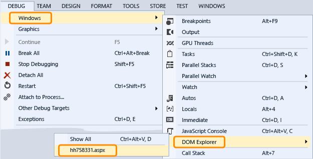 Opening the DOM Explorer