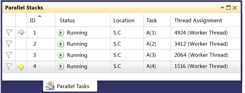 Four running tasks in Parallel Tasks window