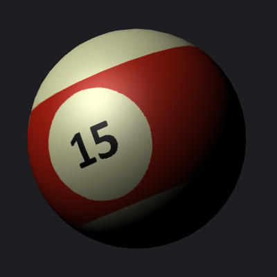 A closeup of the billiard ball with specular added