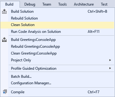 The Clean Solution command on the Build menu