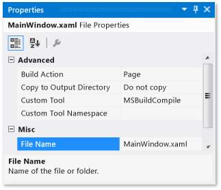Properties window with File Name highlighted