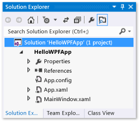 Solution Explorer with HelloWPFApp files loaded