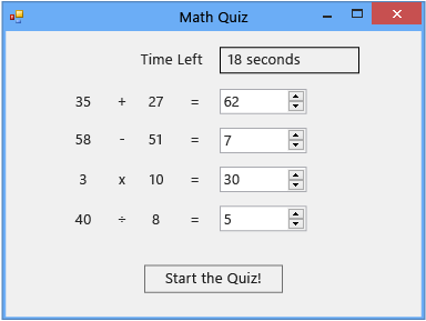 Math quiz with four problems