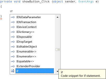 IntelliSense with Visual C# code