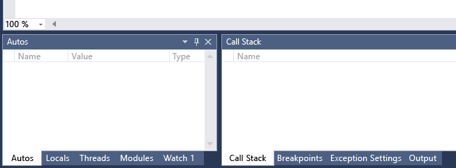VS2015 Autos and Call Stack Windows