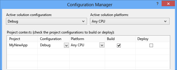 Visual Studio Configuration File Manager window