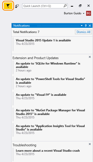 Visual Studio notification icon