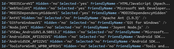 Installation items at the end of the AdminDeployment.xml file