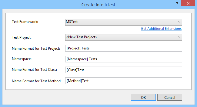 Create IntelliTest with MSTest default