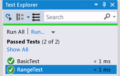 Unit Test Explorer - Range Test passed