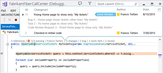 CodeLens - View change history for this code