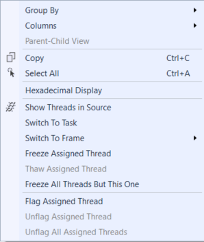 Shortcut thread menu in Tasks window