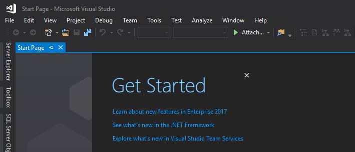 Screenshot that shows Visual Studio in Dark theme.