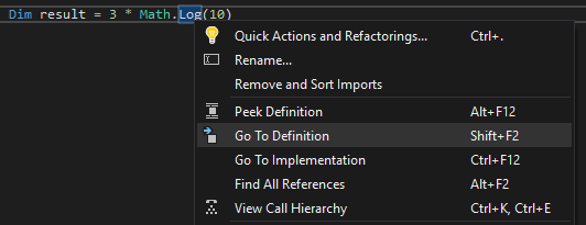 Screenshot that shows Go to Definition in Visual Studio 2017.