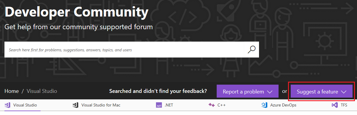 Suggest a Feature button on Developer Community