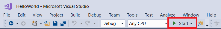 Choose Start to debug and run the app