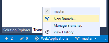 Visual Studio 2017 interacts with the Git dialog