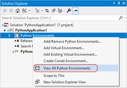 View All Environments command in Solution Explorer-2017