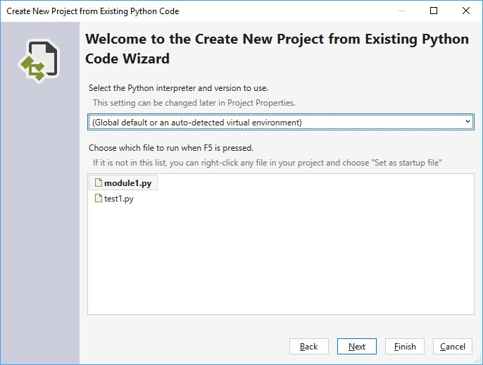 New Project from Existing Code, step 2