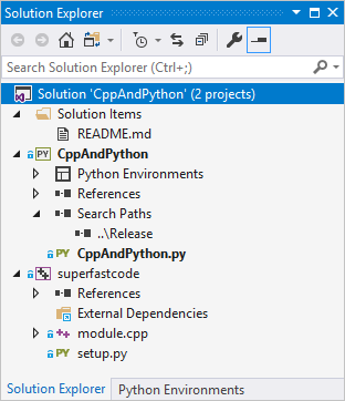 A Visual Studio solution containing both Python and C++ projects
