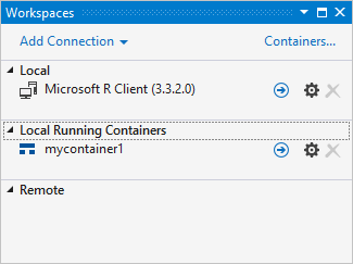 Workspaces window showing available containers