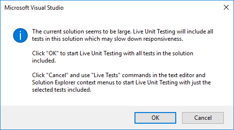Live Unit Testing dialog for large projects