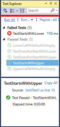 Failed test in Test Explorer