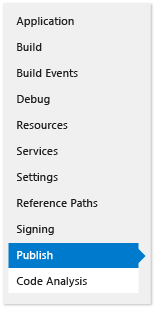 The publish tab of the Project Designer The publish tab of the Project Designer