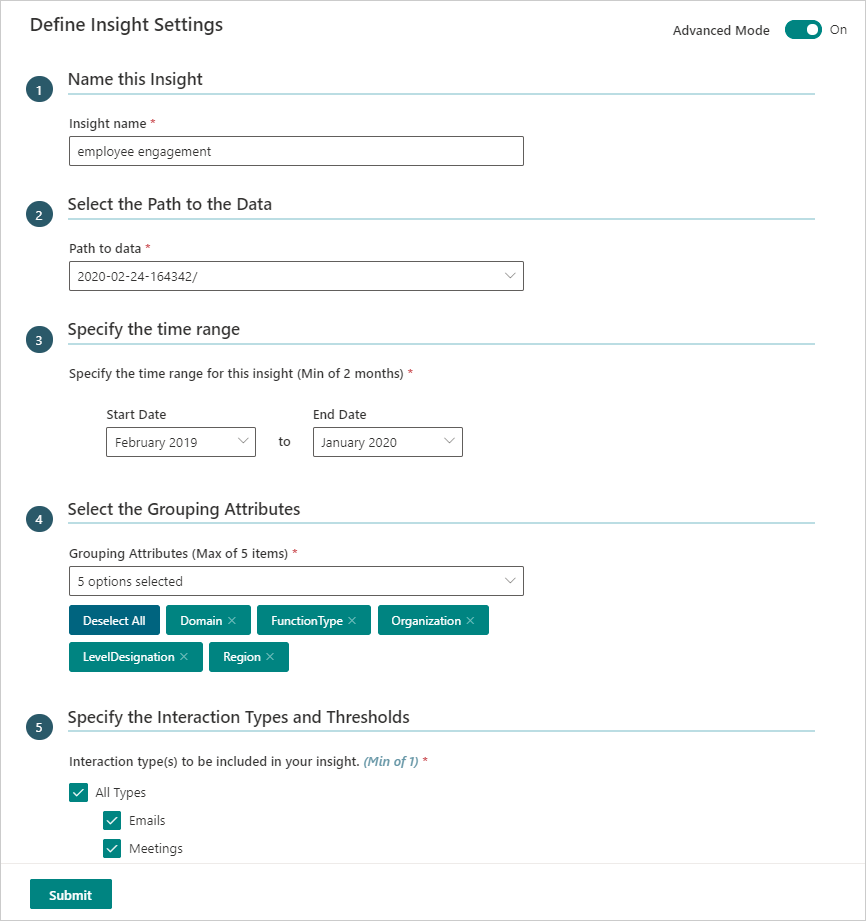 Define Insight Settings options.