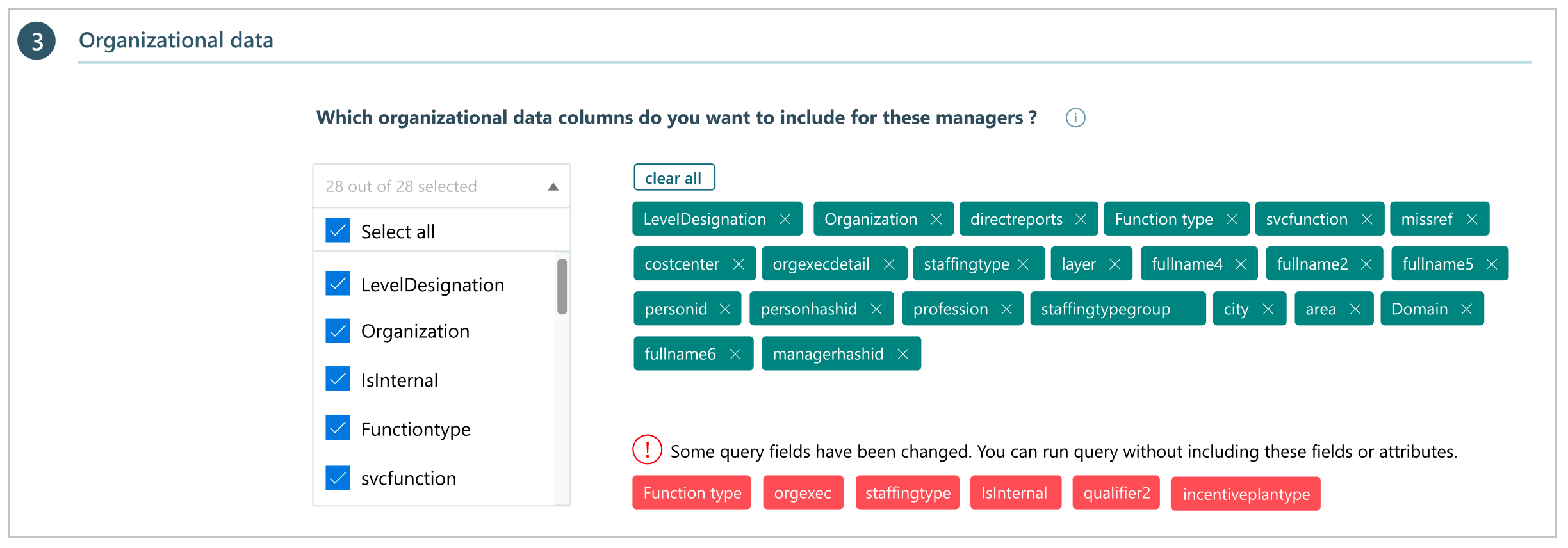 Filters and missing columns.