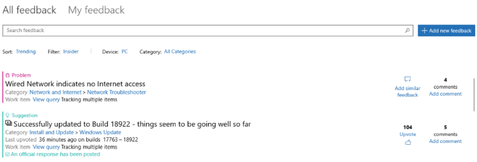 Feedback Search UI updates