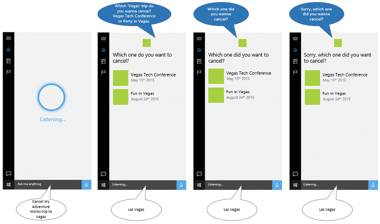 Cortana background app disambiguation screen