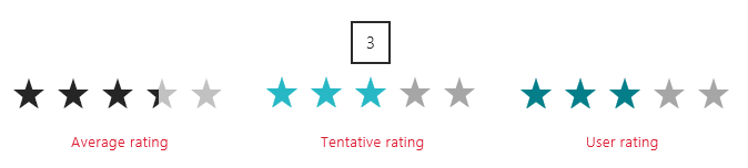 Rating controls displaying average, tentative, and user ratings