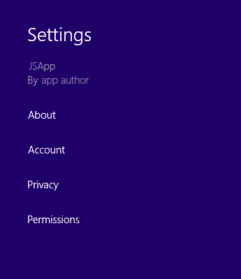 Screen shot of the settings tab created by the code example