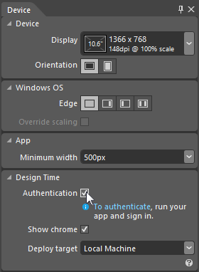 Device panel in Blend