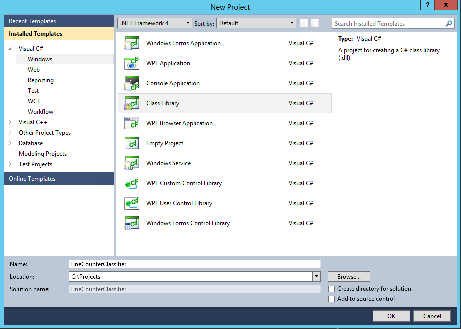 new project dialog in visual studio 2010.